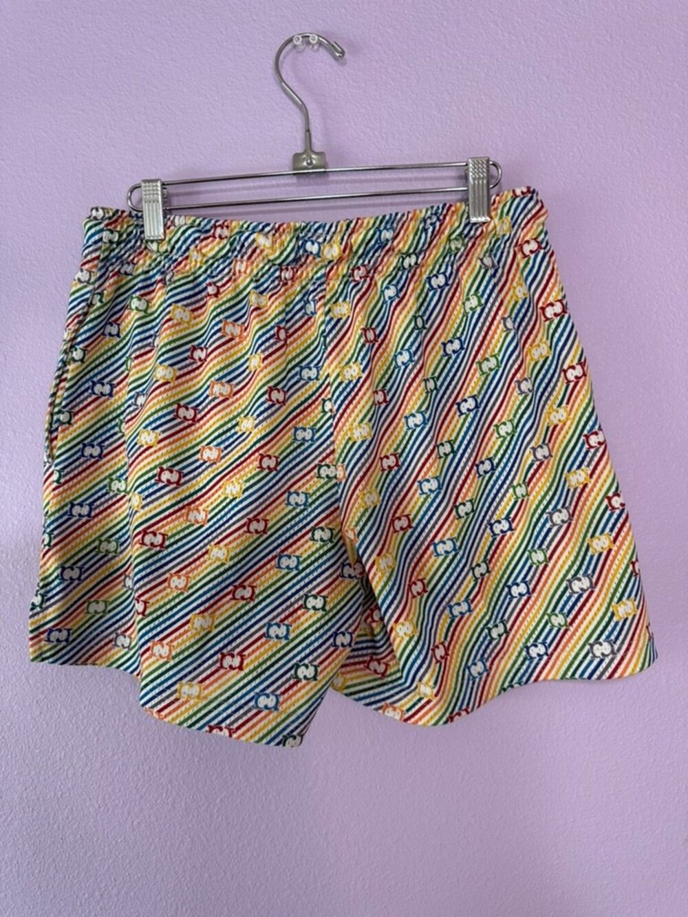Ryoko Rain Men's Rainbow Stripe Mesh Gym Shorts Athletic Drawstring